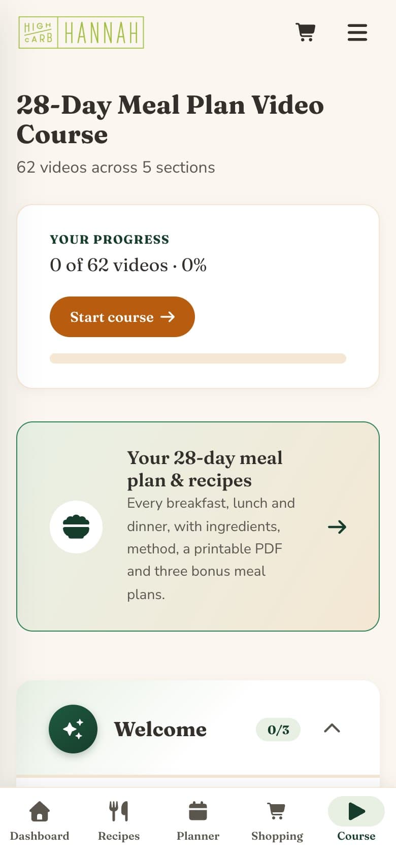 The course in the app, with your progress