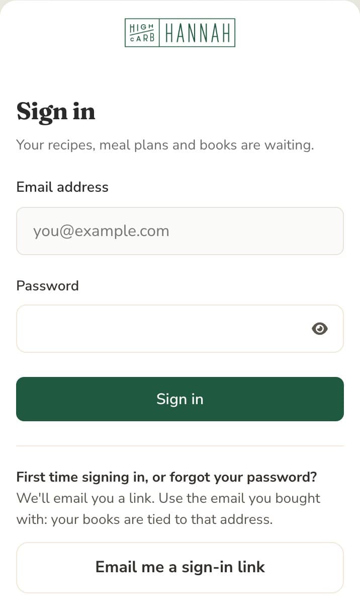 The sign-in form: email and password, a Sign in button, and Email me a sign-in link for a first sign-in or a forgotten password
