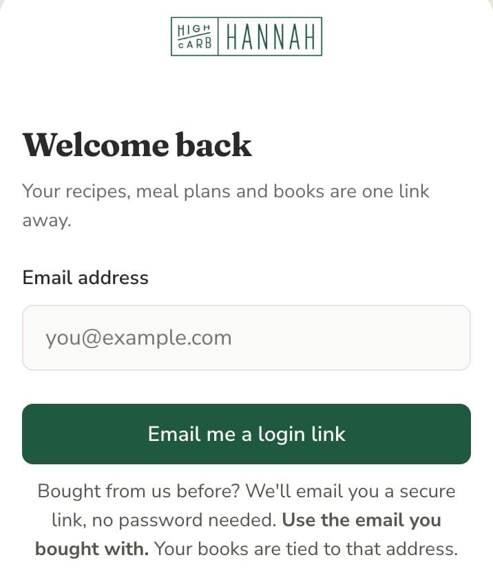 The sign-in form: an email field and an Email me a login link button